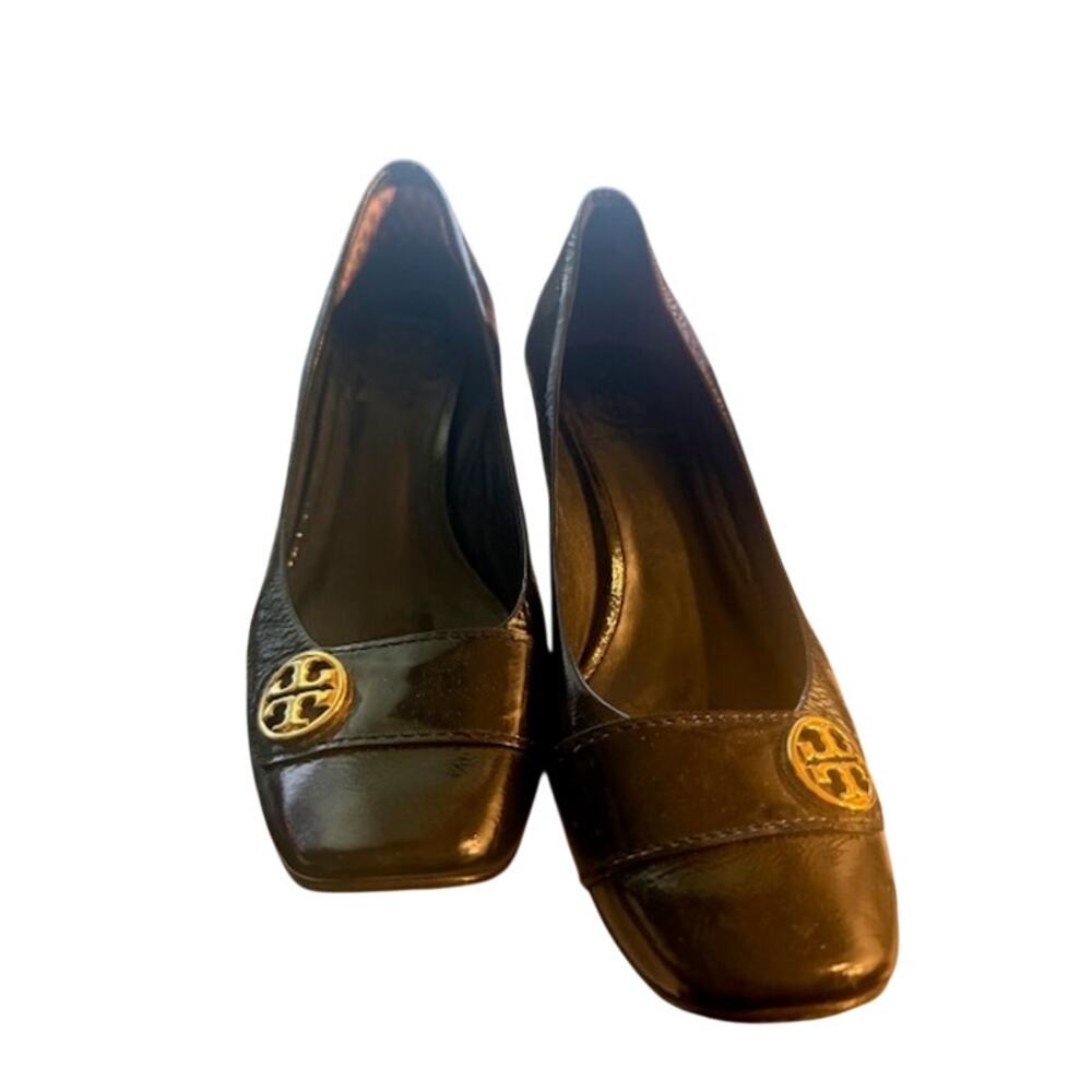 Tory Burch Black Leather Marion Block Heel Pumps Size 7.5